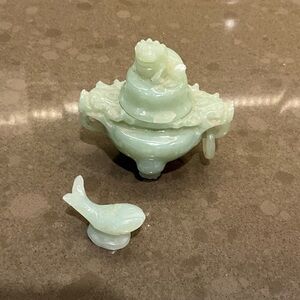 Jade Green Decorative Incense Burner and Fish Accent - Unbranded